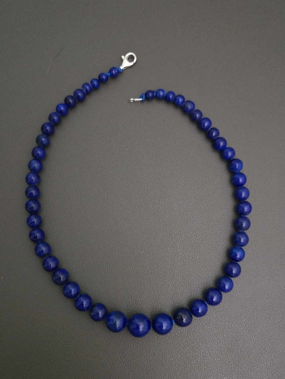 Royal Blue Lapis Lazuli Beaded Necklace 925 Clasp